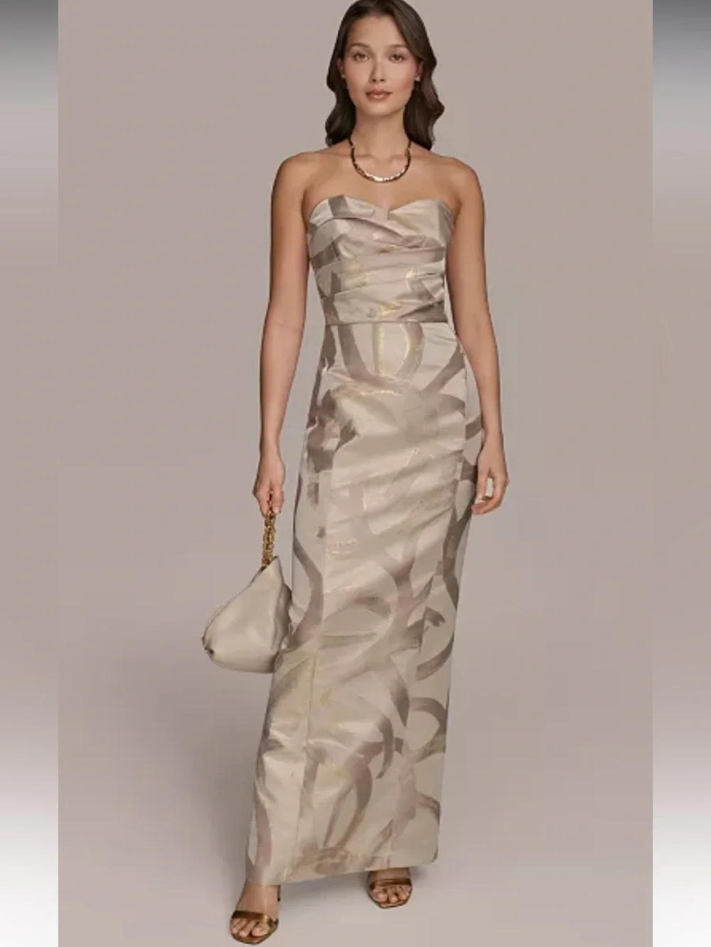 NWT Donna Karan Jacquard Metallic Maxi Gown Size 12 - Picture 2 of 10